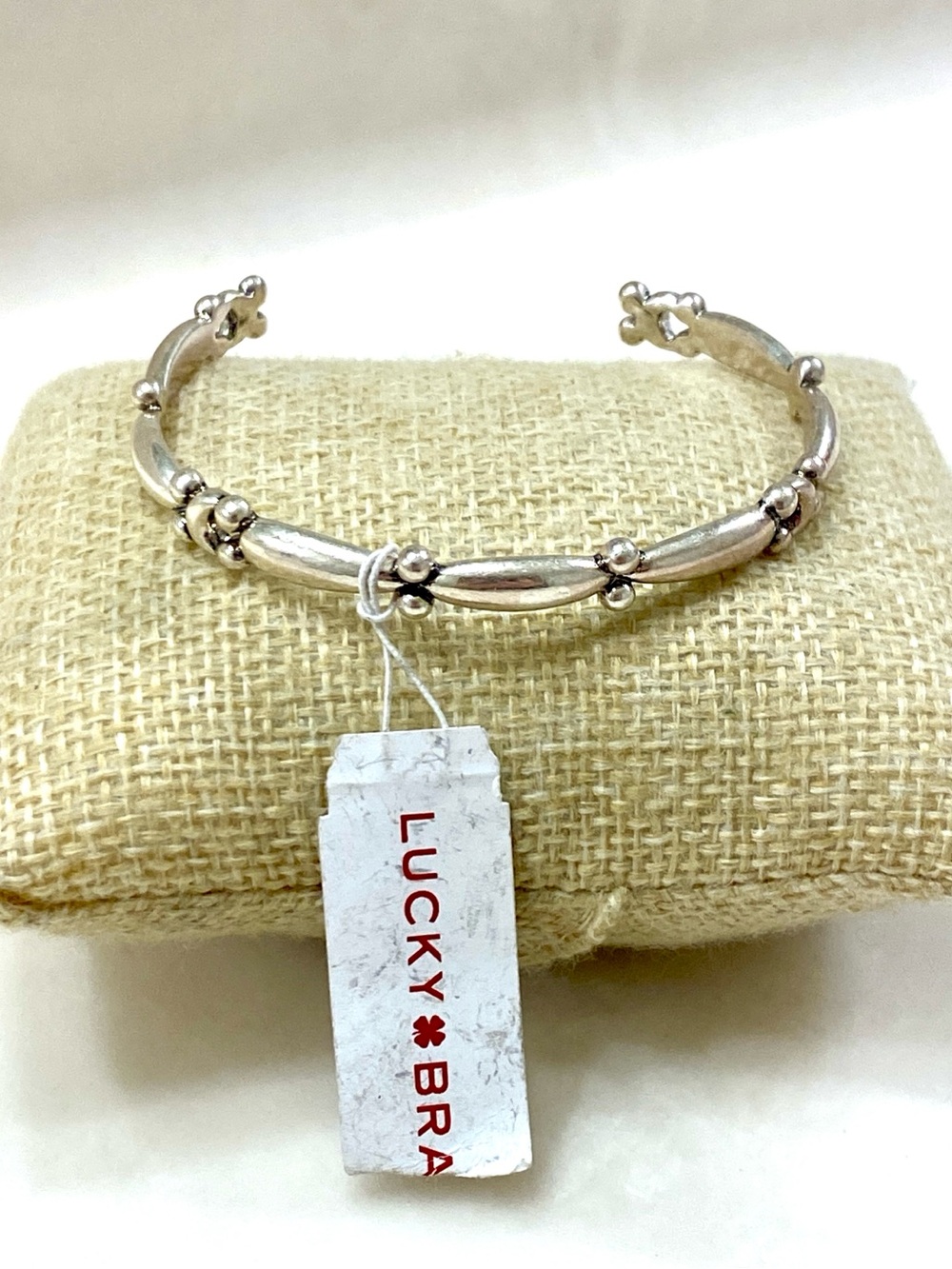 Lucky Brand Silver Beaded Floral Cuff Bracelet